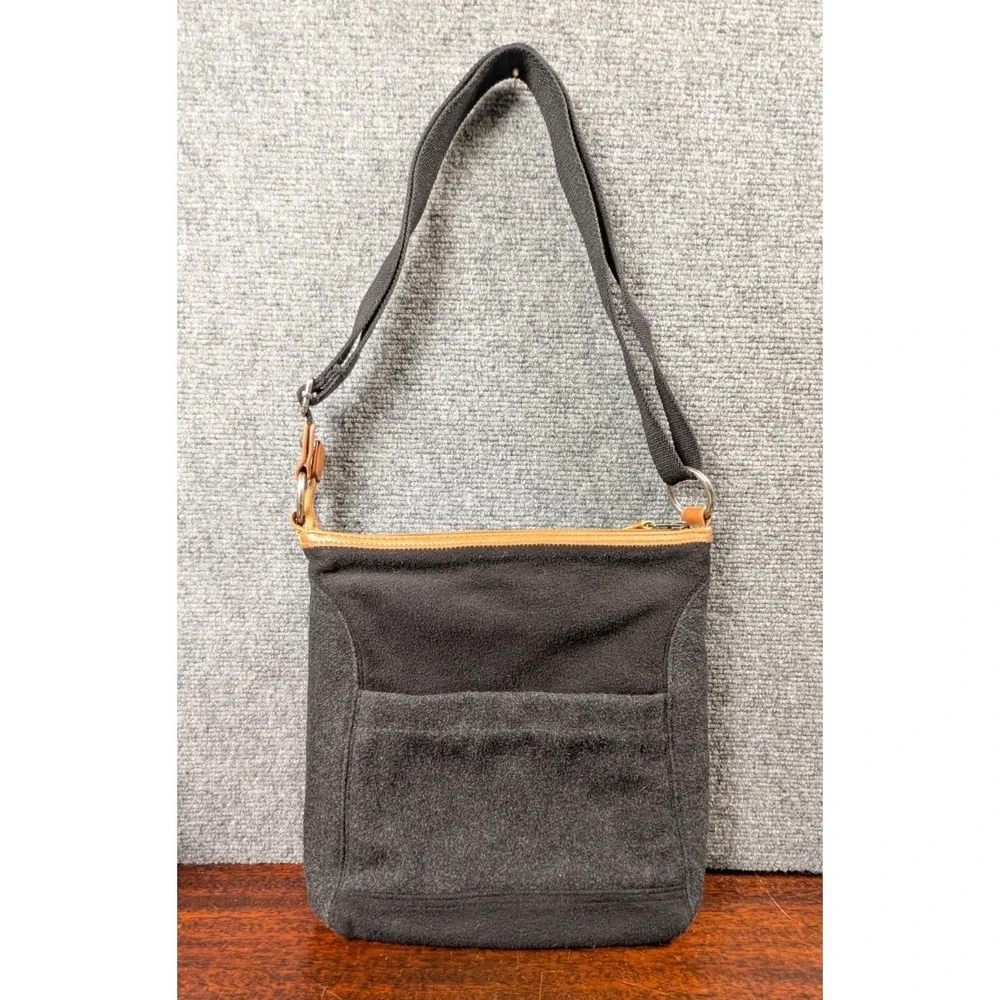 PrAna Wool Blend Crossbody Bag Black Brown Trim Outdoor Travel Purse - Picture 3 of 12